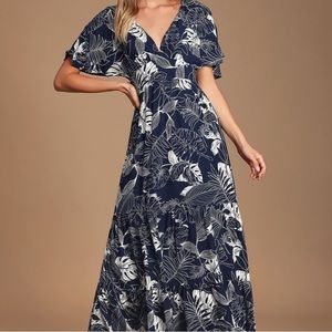 Savanna Navy Blue Floral Print Maxi Dress